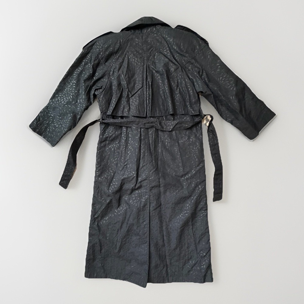 Portrait Long Black Nylon Trench Coat Womens 8 L Belted Waterproof Shoulder Pad - Picture 4 of 14